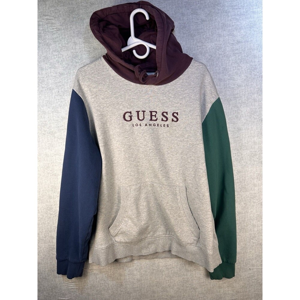 Guess Retro Color block Sweatshirt  Hoodie Unisex Cotton Size XL Logo Pockets